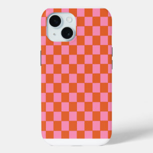 Chequered Orange and Pink iPhone 15 Case