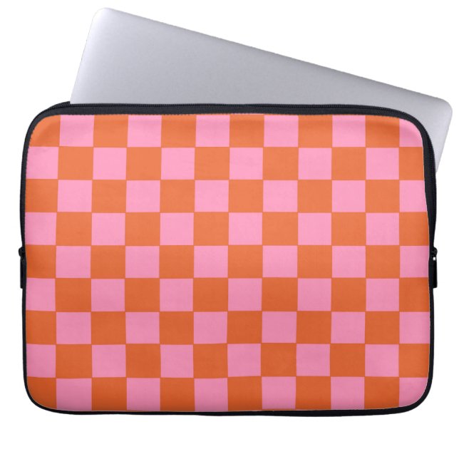 Chequered Orange and Pink  Laptop Sleeve (Front)