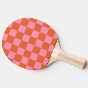 Chequered Orange and Pink Ping Pong Paddle