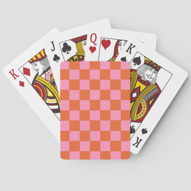 Chequered Orange and Pink  Playing Cards (Back)