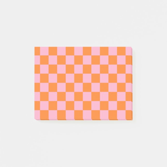 Chequered Orange and Pink Post-it Notes (Front)