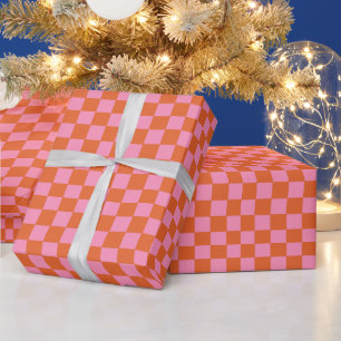 Chequered Orange and Pink Wrapping Paper