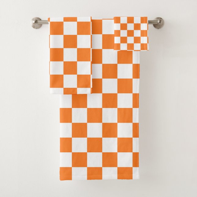 Chequered Orange and White Bath Towel Set (Insitu)