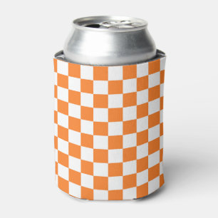 Chequered Orange and White Can Cooler
