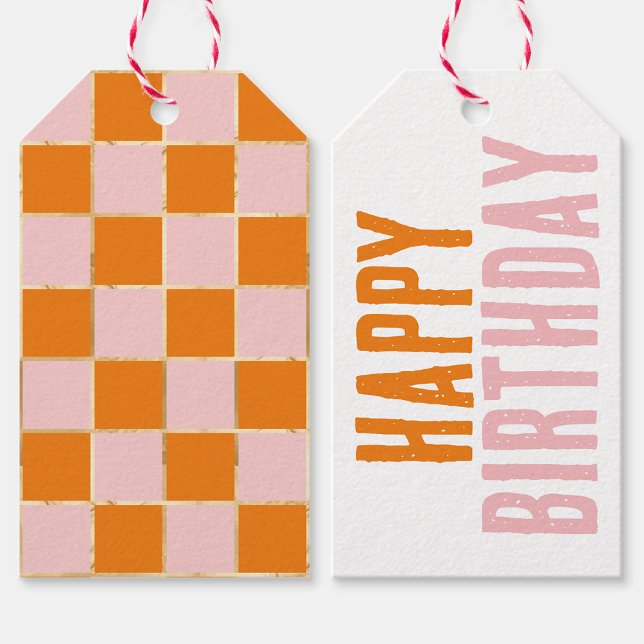 Chequered Orange Pink Gift Tags (Creator Uploaded)