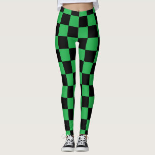 Chequered Outlined Green and Black Leggings