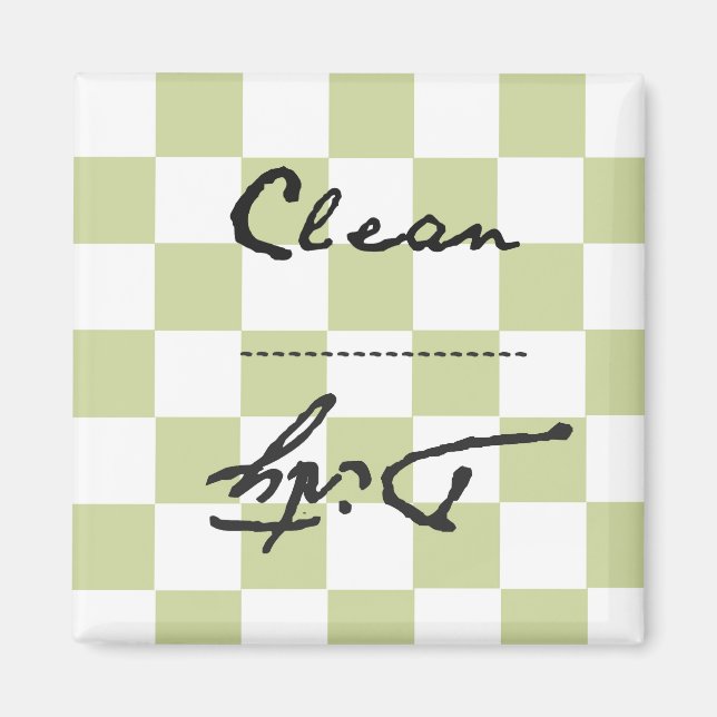 Chequered Pale Green Clean or Dirty Magnet (Front)