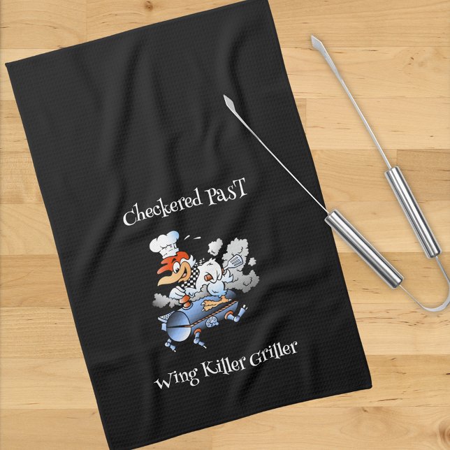 Chequered Past Chicken Mascot Griller Blk Custom Tea Towel (Creator Uploaded)