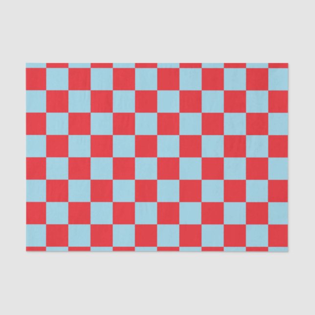 Chequered Pastel Blue and Red Tissue Paper (Front)