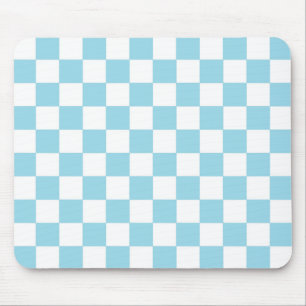 Chequered Pastel Blue and White Mouse Mat