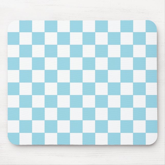 Chequered Pastel Blue and White Mouse Mat (Front)