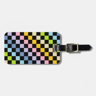 Chequered Pastel Rainbow Black Luggage Tag