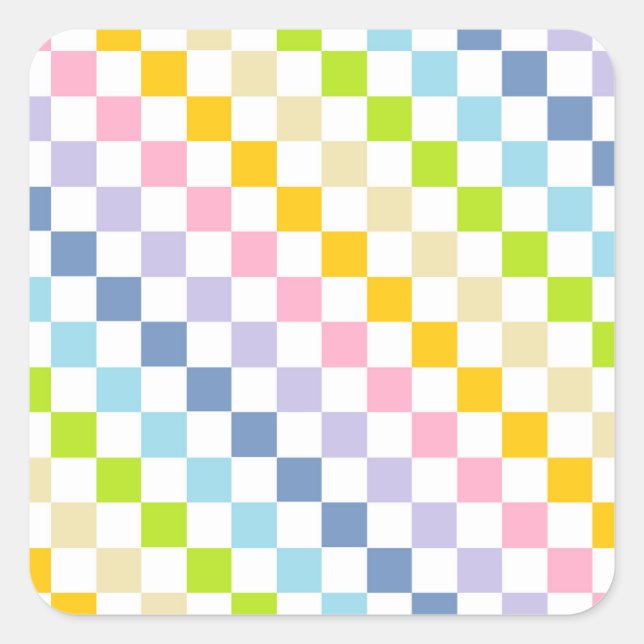 Chequered Pastel Rainbow Square Sticker (Front)