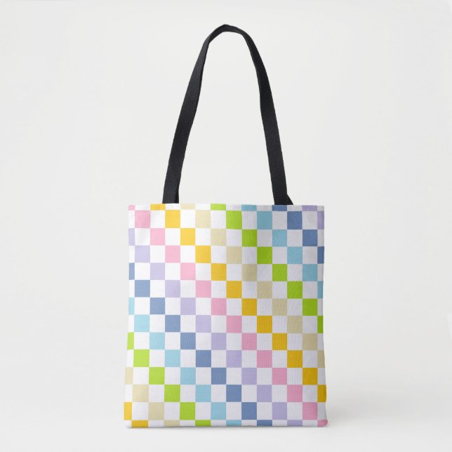 Chequered Pastel Rainbow Tote Bag (Front)