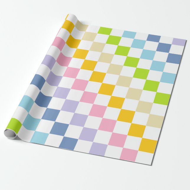 Chequered Pastel Rainbow Wrapping Paper (Unrolled)