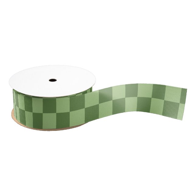 Chequered pastel sage green squares pattern grosgrain ribbon (Spool)