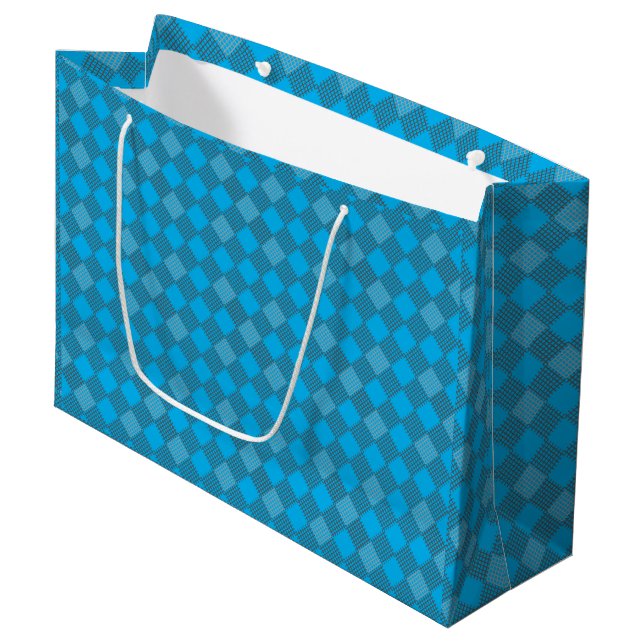 Chequered patches pattern 01 w Lblue BG Large Gift Bag (Front Angled)
