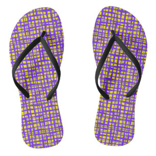 Chequered pattern 01Ab. Purple B Yellow BG Flip Flops