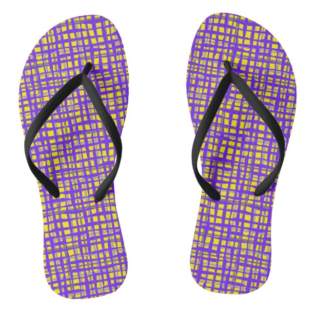 Chequered pattern 01Ab. Purple B Yellow BG Flip Flops (Footbed)