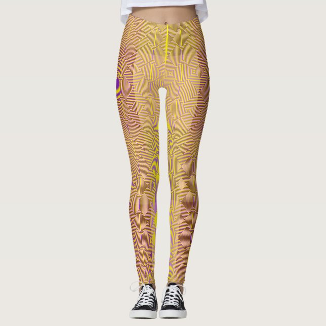 Chequered Pattern 02 Yellow Leggings (Front)