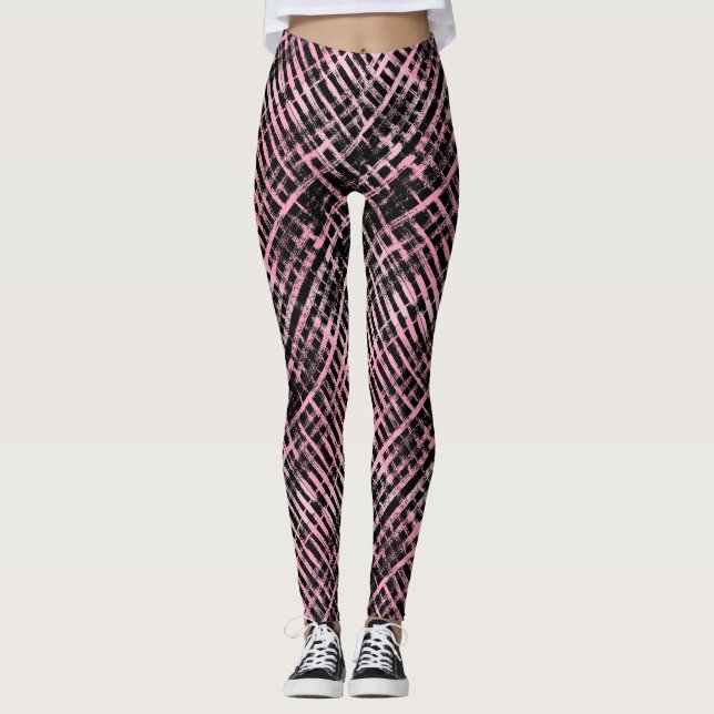 Chequered Pattern -06P.Pink Black BG Leggings (Front)