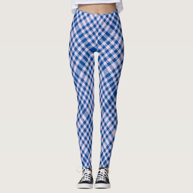 Chequered pattern 08 Blue BG Leggings (Front)