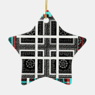 Chequered Pattern Art Print Ceramic Tree Decoration