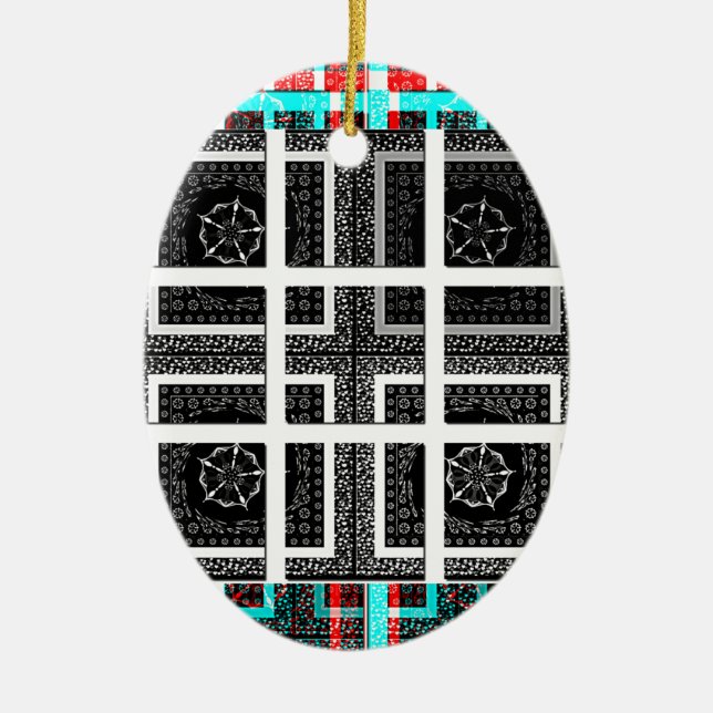 Chequered Pattern Art Print Ceramic Tree Decoration (Front)