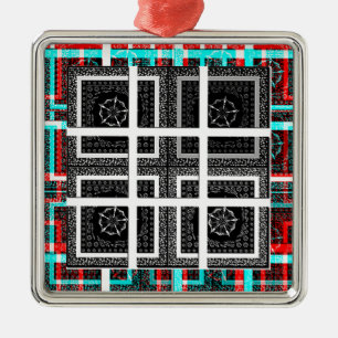 Chequered Pattern Art Print Metal Tree Decoration