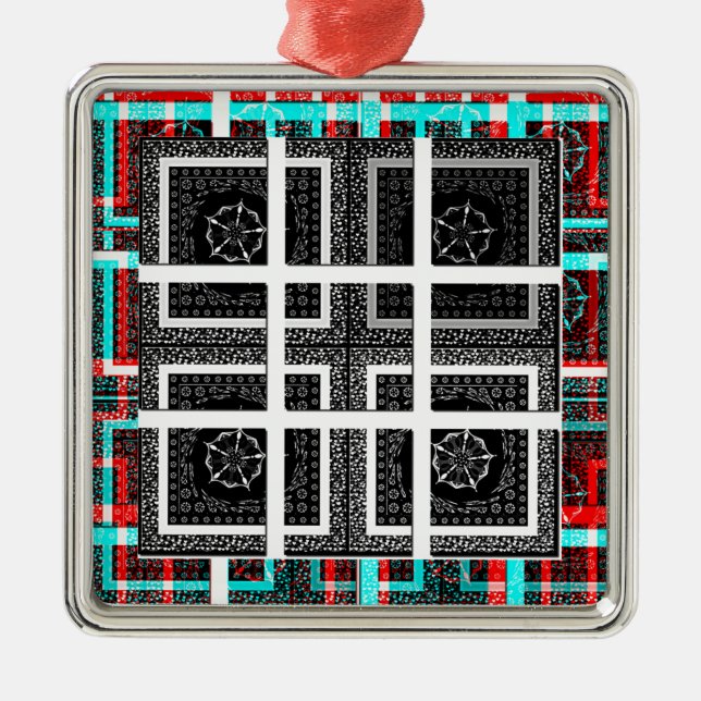 Chequered Pattern Art Print Metal Tree Decoration (Front)