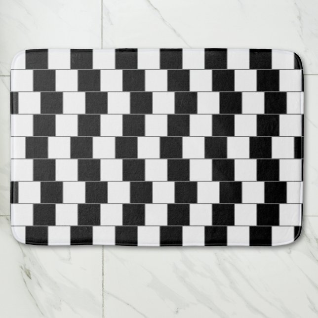 Chequered Pattern Black and White Optical Illusion Bath Mat (Creator Uploaded)