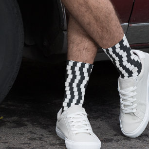 Chequered Pattern Black & White Fun Cool Illusion Socks
