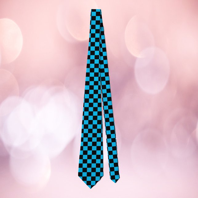 Chequered Pattern Blue and Black Tie (A fun tie with a blue and black checkered pattern)