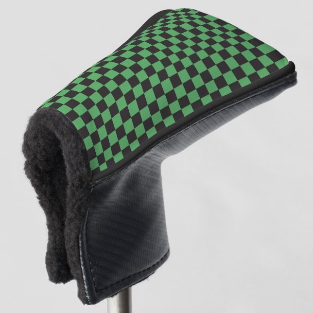 chequered pattern chequered squares chess green bl golf head cover (3/4 Front)