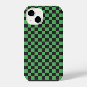 chequered pattern chequered squares chess green bl iPhone 14 case