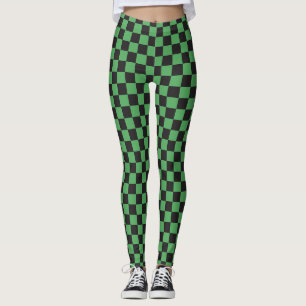 chequered pattern chequered squares chess green bl leggings