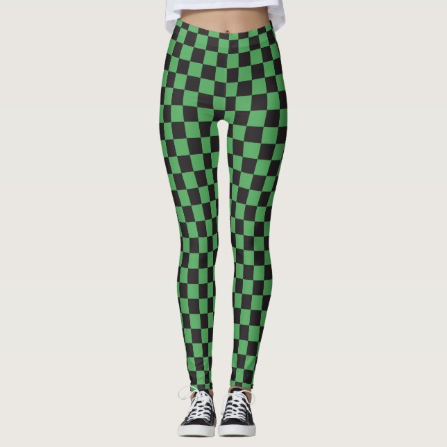 chequered pattern chequered squares chess green bl leggings (Front)