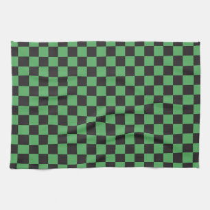 chequered pattern chequered squares chess green bl tea towel