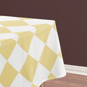 Chequered Pattern Chic Luxe Yellow Faux Gold White Tablecloth