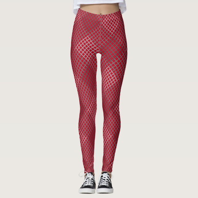 Chequered pattern Diagonal 2tn.b Red BG Leggings (Front)