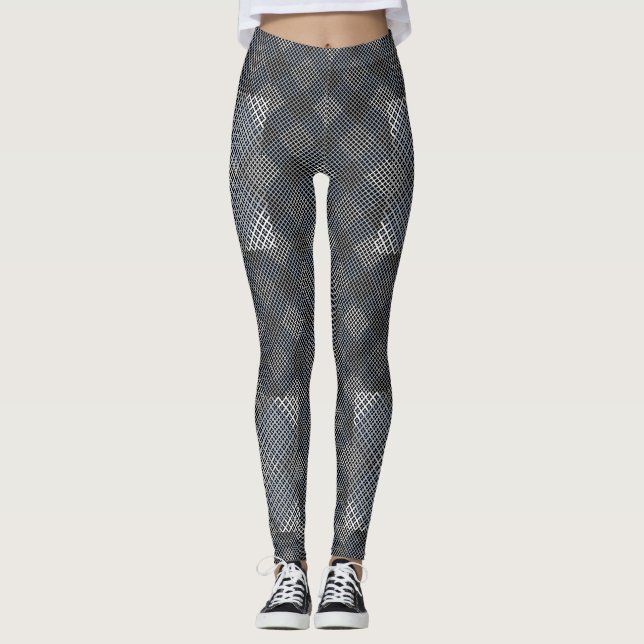 Chequered pattern diagonal 2tones.bx4x4 BLK BG Leggings (Front)