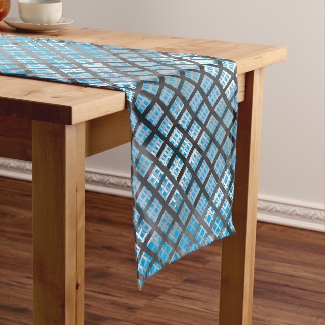 Chequered pattern diagonal grey 02.w Lblue BG Long Table Runner (In Situ)