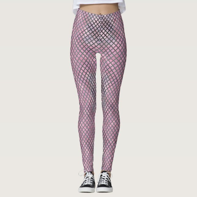 Chequered pattern diagonal grey 02.w Pink BG Leggings (Front)