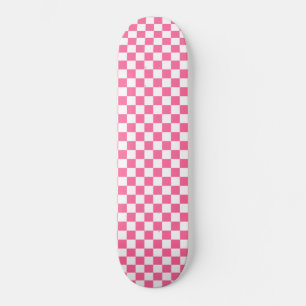 Chequered Pattern Girly Geometric Pink And White Skateboard