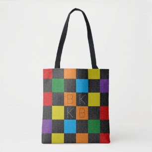 Chequered Pattern Girly Rainbow LGBTQ Gay Monogram Tote Bag
