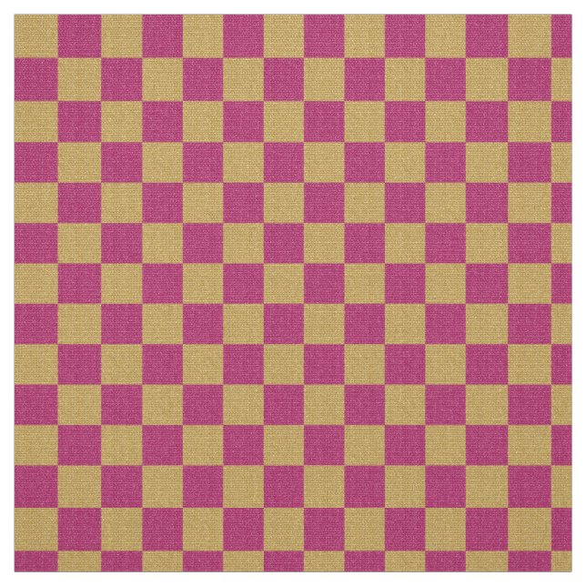 Chequered Pattern Gold Pink Glitter, Trendy Chic Fabric (Swatch)