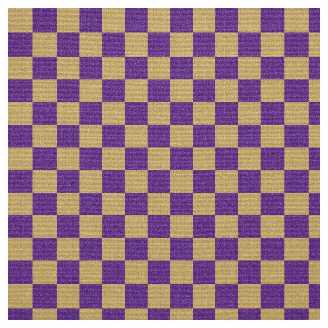 Chequered Pattern Gold Purple Glitter, Trendy Chic Fabric (Swatch)