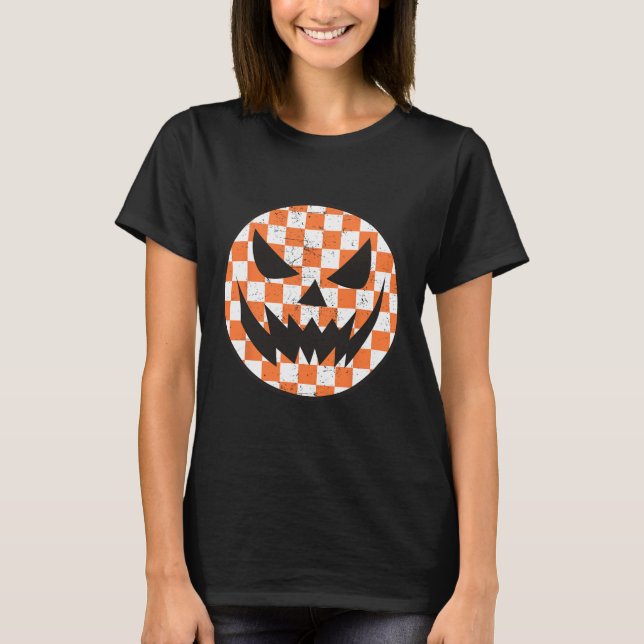 Chequered Pattern Halloween Face Trendy Kids  T-Shirt (Front)