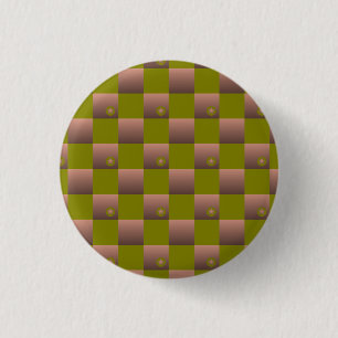 Chequered pattern in brown and olive green 3 cm round badge