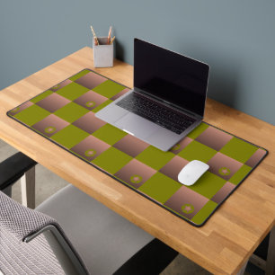Chequered pattern in brown and olive green desk mat
